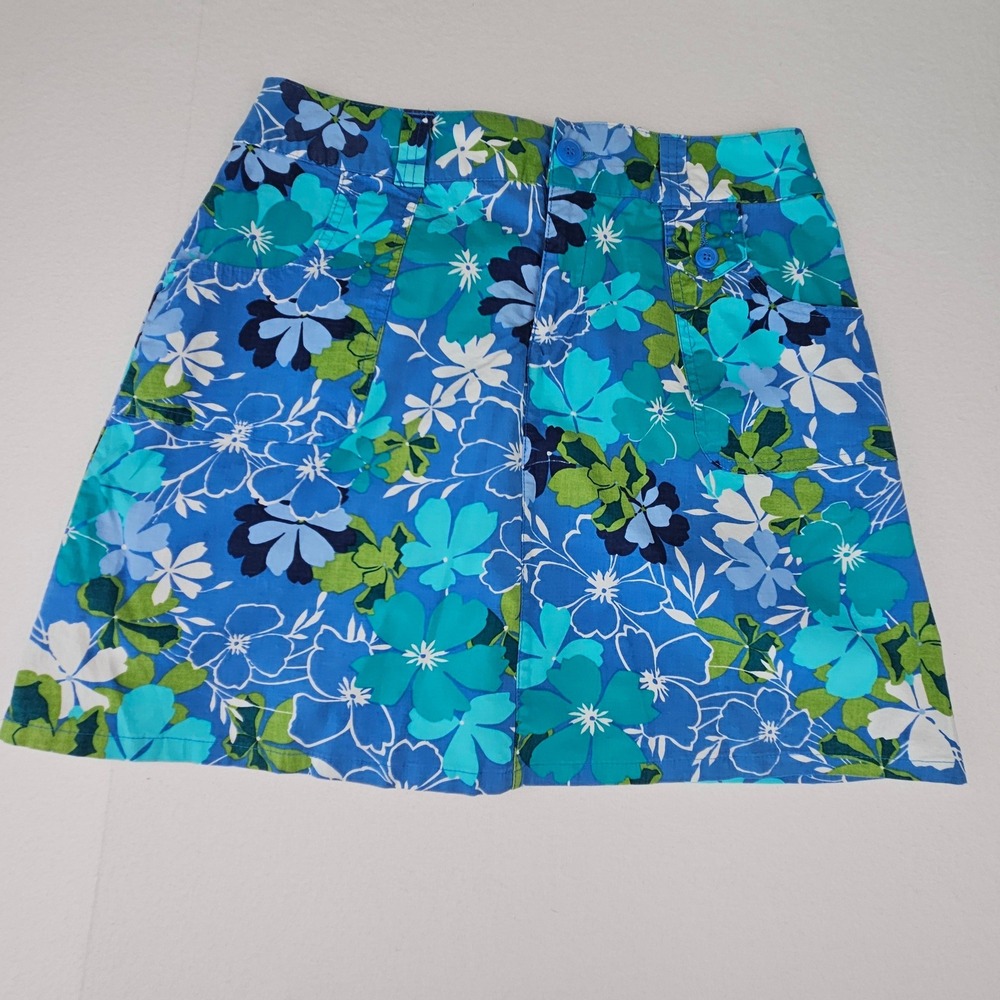 White Stag Vintage 90s Y2K Floral Skort Cabana Blue Stretch Cotton Women's 6